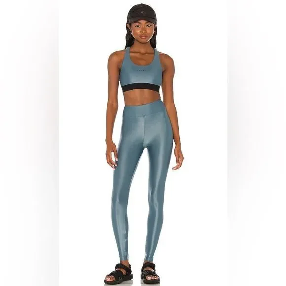 KORAL LUSTROUS INFINITY HIGH RISE METALLIC LEGGINGS IN TEAL LIQUID LEGGINGS BNWT - Picture 3 of 14